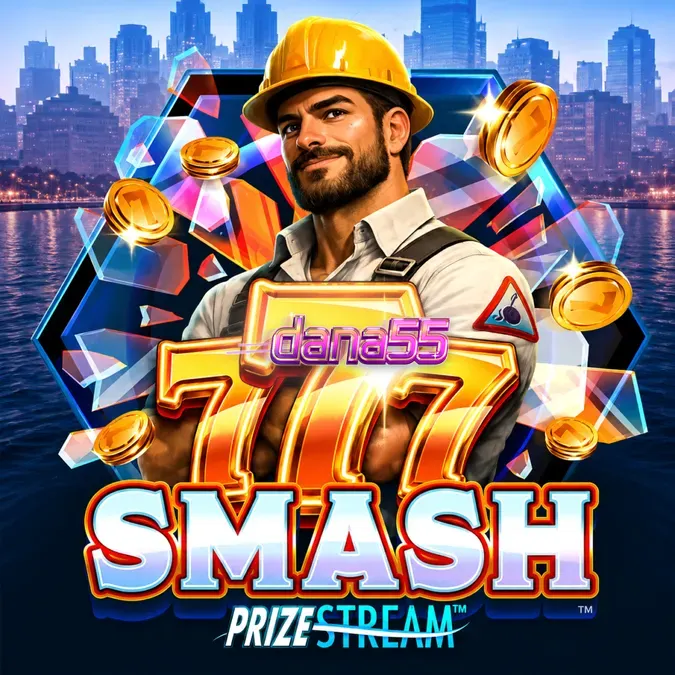 Tampilan antarmuka slot 777 Smash dengan tema konstruksi dan bola penghancur
